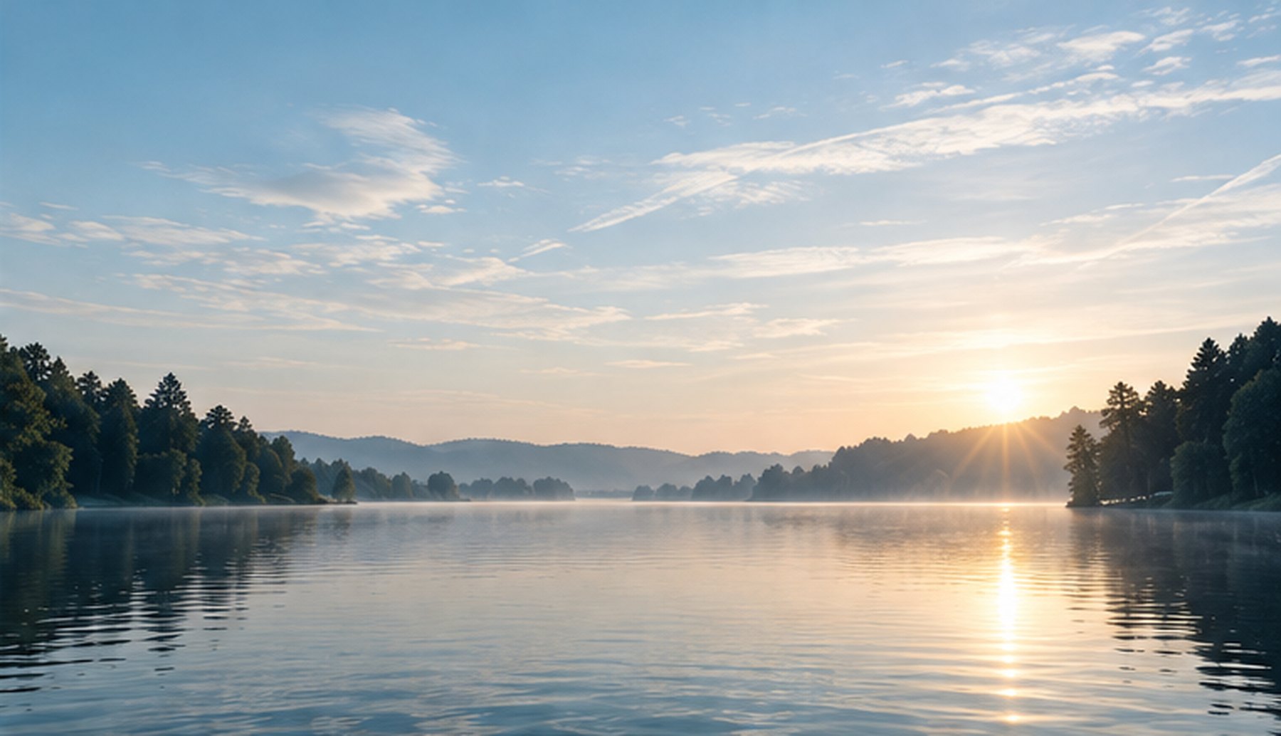 Ruhige Seenlandschaft im warmen Abendlicht